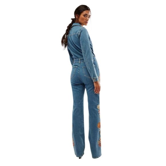 Free People x Driftwood Neptune Embroidered Denim Jumpsuit XS - Picture 5 of 16